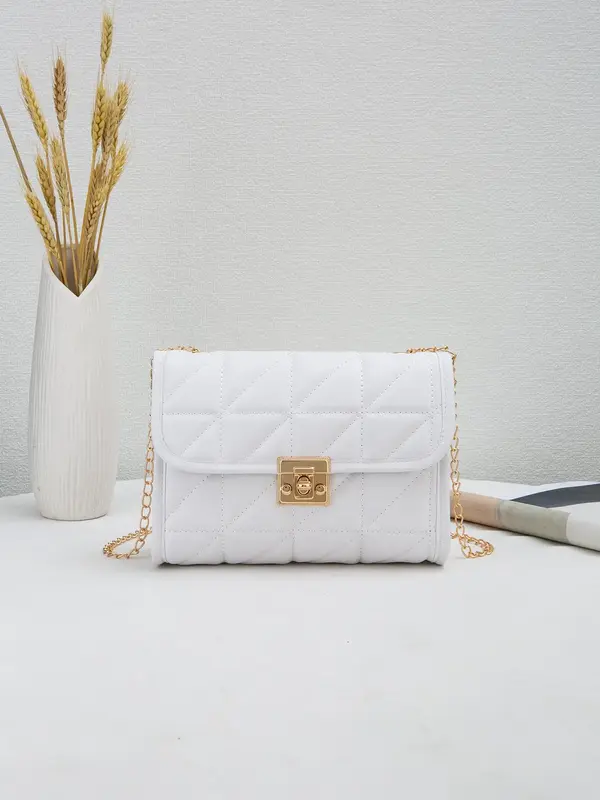 Women's Solid Color Quilted Crossbody Bag, Fashionable Chain Strap Shoulder Bag for Work & Daily Used, Trendy All-match Commu...