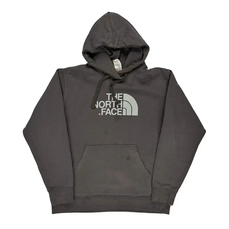 The North Face Spellout Hoodie - Large Grey Cotton