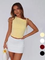 Women's Solid Color Tie Shoulder Tank Top, Casual Fashion Sleeveless Crop Top for Summer, Women's Clothing for Daily Wear, Su...