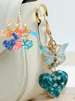 Fashion Butterfly Beads & Tassel Decor Heart Shaped Pendants Keychain, Cute Bag Charm for Women & Girls, Trendy All-match & E...