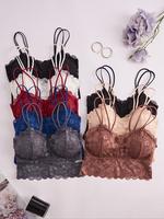 Women's Solid Color Lace Bralette with Removable Chest Pad, Casual Fit Comfy Breathable Double Strap Wireless Push Up Bra, L...