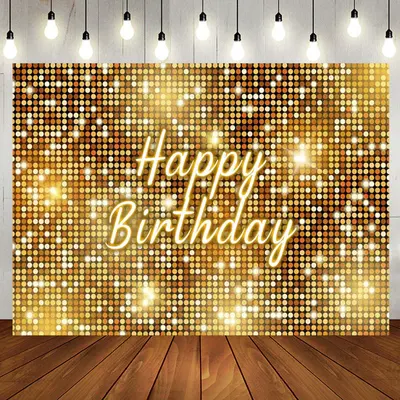 Gold Sequins Sparkle Happy Birthday Party Backdrop - Aperturee