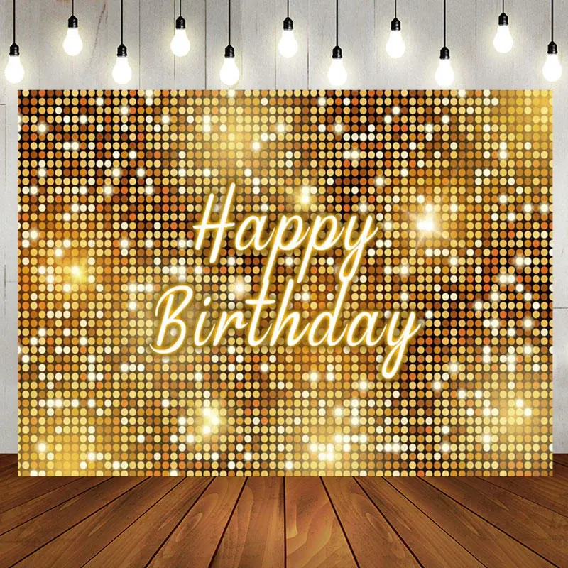 Gold Sequins Sparkle Happy Birthday Party Backdrop - Aperturee