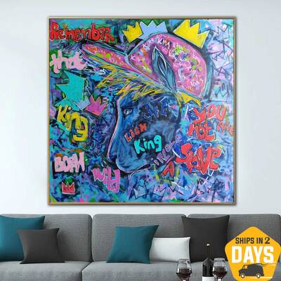 Abstract Lion Painting on Canvas Original Animal Pop Art Oil Painting Textured Handmade Art | MODERN ROAR 35.4"x35.4&quo...