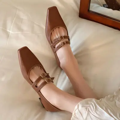 CHIKO Marie Square Toe Block Heels Mary Jane Shoes