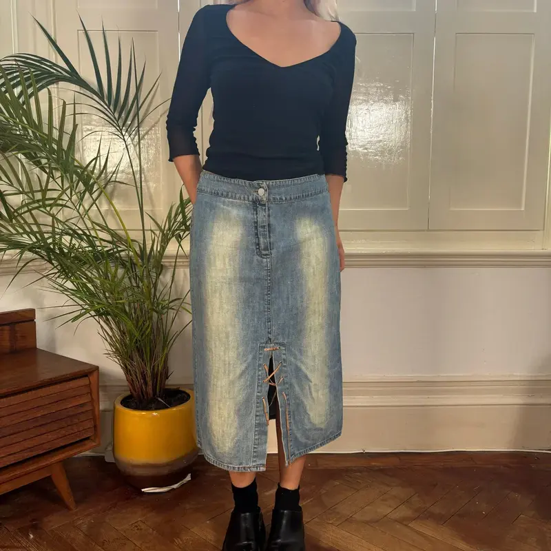 Bloom J Jeans Midi Denim Skirt - 30W UK 10 Blue Cotton