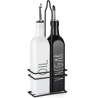 Oil and Vinegar Dispenser Set (2x500ml) Black & White Bottle stainless steel spouts & top. Our oil dispenser set is modern de...