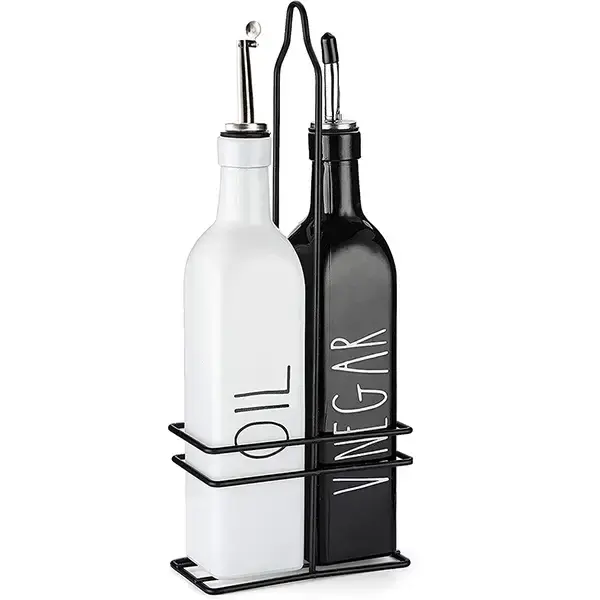 Oil and Vinegar Dispenser Set (2x500ml) Black & White Bottle stainless steel spouts & top. Our oil dispenser set is modern de...