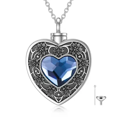 Sterling Silver Heart Crystal Urn Necklace For Ashes For Women Best Friends