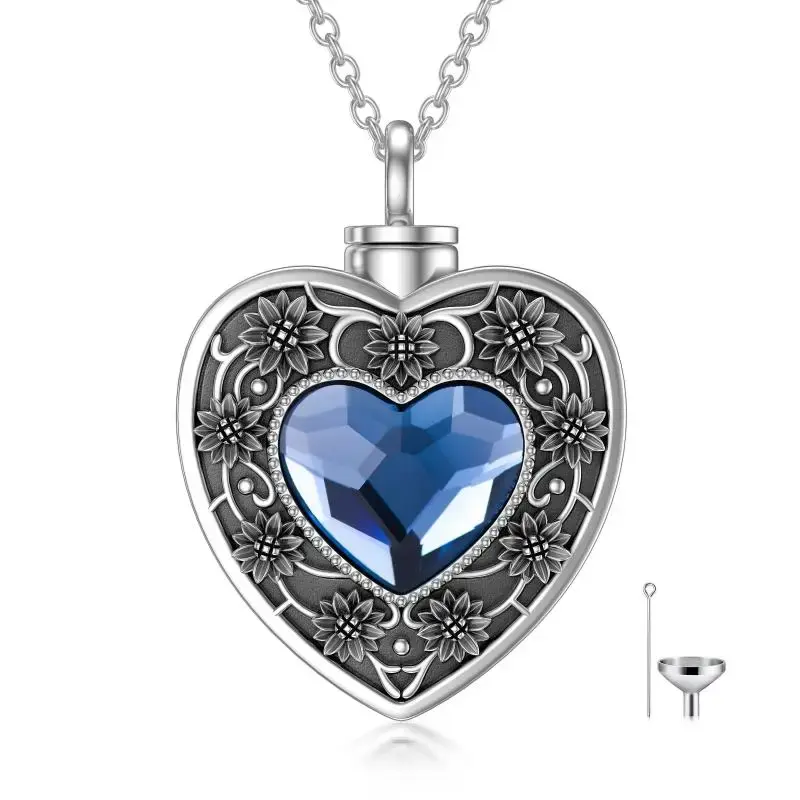Sterling Silver Heart Crystal Urn Necklace For Ashes For Women Best Friends