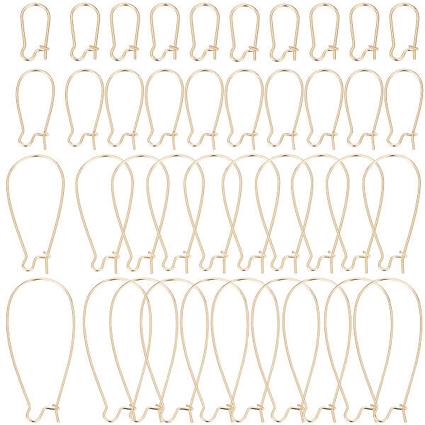 Beebeecraft 4 Styles 40Pcs Hoop Earring Findings 14K Gold Plated Brass Earrings Hook Ear Wires for Jewellery Making