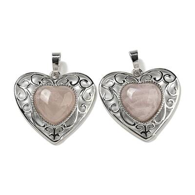 Natural Rose Quartz Peach Love Heart Pendants
