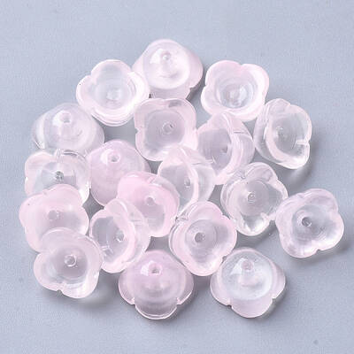 4-Petal Transparent Spray Painted Glass Bead Caps