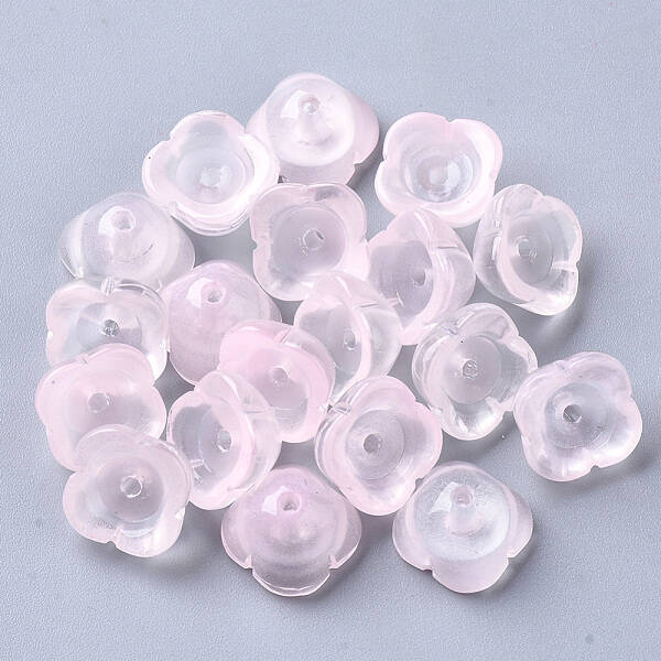 4-Petal Transparent Spray Painted Glass Bead Caps