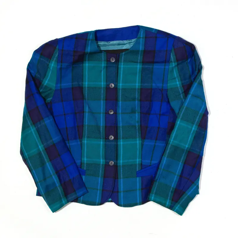 SANDY DESIGN Blazer Jacket Blue Wool Check Womens M