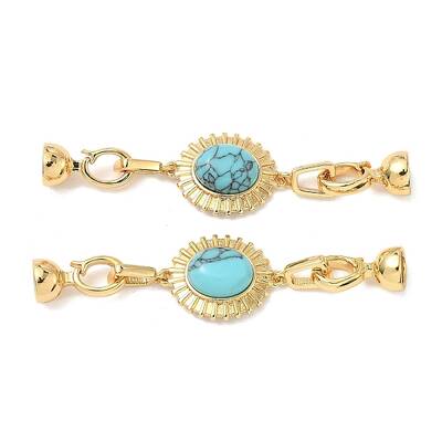 Brass Synthetic Turquoise Fold Over Clasps