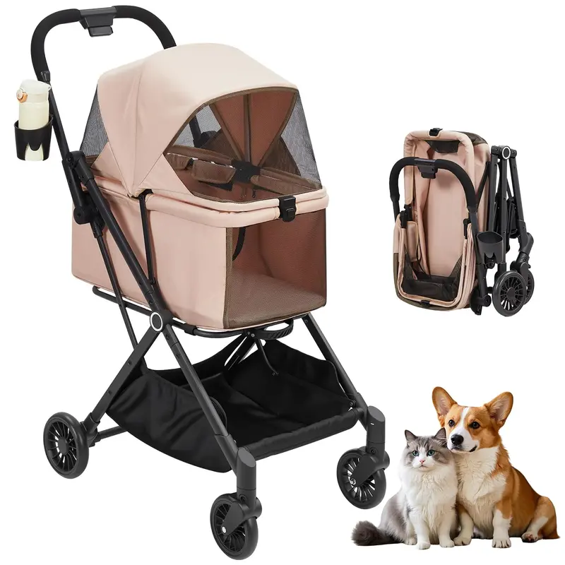 Garvee Foldable 4-Wheel Pet Stroller for Dogs & Cats -Dog Stroller, Lightweight Travel Carrier for Small to Medium Pets Up to...