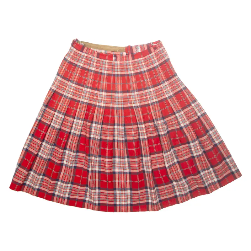 Womens Pleated Skirt Red Midi Wool Check M