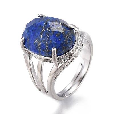 Adjustable Faceted Natural Lapis Lazuli Finger Rings