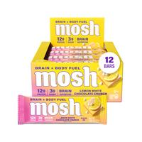 MOSH Protein Bars, Lemon White Chocolate Crunch, 12g Grass-Fed Whey Protein, Gluten-Free, Brain Health Support with Lion’s ...