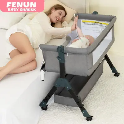 Baby Bassinet, Crib for Infant and Newborn, Bedside Sleeper with Storage Basket and Mosquito Net, Easy to Fold, Height Adjus...