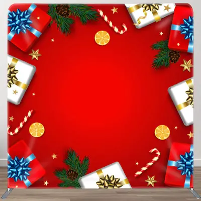 Aperturee Gifts And Candies Red Fabric Happy Christmas Backdrop - Aperturee