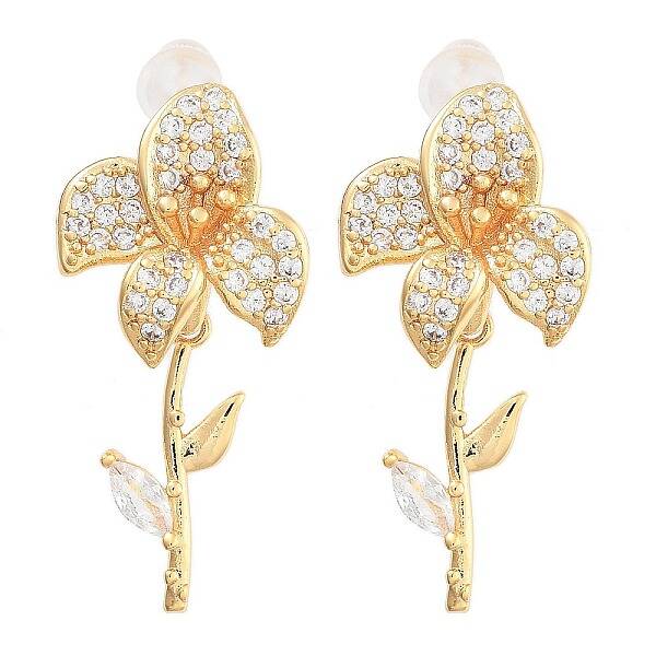 Brass Micro Pave Clear Cubic Zirconia Stud Earrings