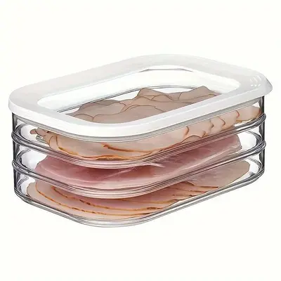 3-Tier Stackable Deli Meat and Cheese Storage Organizer with Lid, BPA-Free Plastic Refrigerator Food Container, Dishwasher Sa...