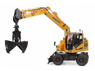 Komatsu PW148-11 Wheel Loader Yellow with Standard and Clamshell Buckets 1/50 Diecast Model by Universal Hobbies