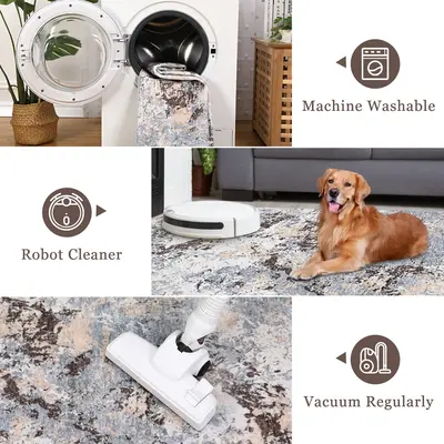 Garvee Floral Area Rug Non-Slip Low-Pile Washable Rubber Backing Lightweight Foldable for Living Room Kitchen Bedroom