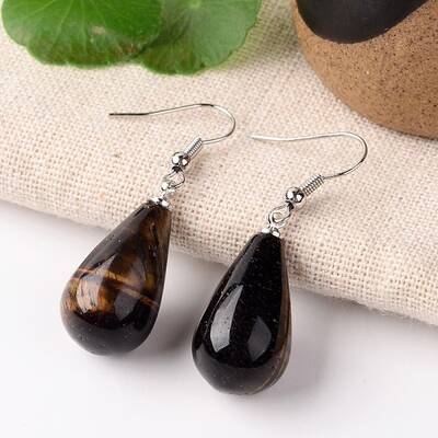Natural Tiger Eye Teardrop Dangle Earrings