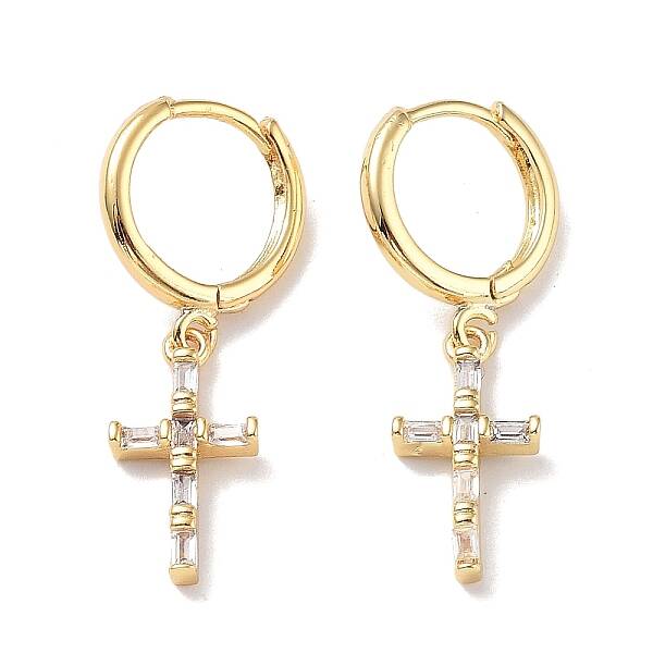 Real 18K Gold Plated Brass Dangle Hoop Earrings
