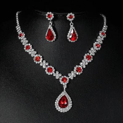 Teardrop Alloy Rhinestone Necklaces & Stud Earring Sets for Women