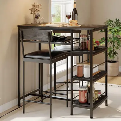 Garvee 3-Piece Modern Dining Set with Upholstered Bar Stools, Metal Frame & Built-in Wine Rack for Kitchen Dining Room, 36L ...