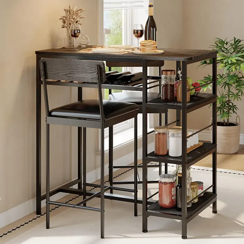 Garvee 3-Piece Modern Dining Set with Upholstered Bar Stools, Metal Frame & Built-in Wine Rack for Kitchen Dining Room, 36L ...