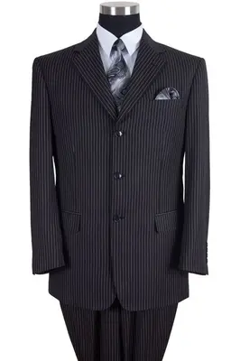 Classic Fit Men's 3-Button Banker Pinstripe Suit - Black