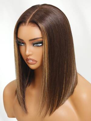 Nadula Clearance Sale Mocha Brown Highlight Wig 7x5 Bye Bye Knots Pre-Bleached Natural Looking Bob Wig 180% Density
