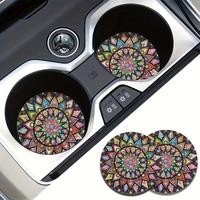 Mandala Flower Pattern Car Coaster, Round Anti-slip Car Cup Holder Coaster, Universal Car Interior Decoration Accessories for...
