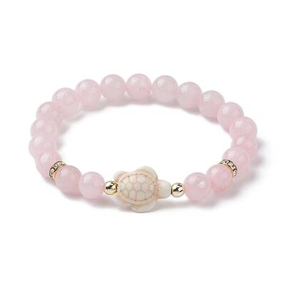 Tortoise Synthetic Turquoise & Natural Rose Quartz Stretch Bracelets for Women