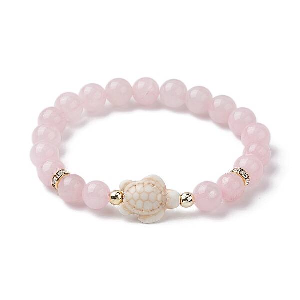 Tortoise Synthetic Turquoise & Natural Rose Quartz Stretch Bracelets for Women