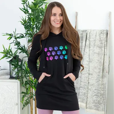 Rainbow Paws Long French Terry Hoodie - L