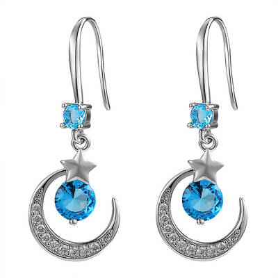 Crescent Moon & Star Drop Earrings