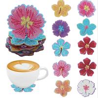 Flower Shaped Colorful Diamond Arts Painting Coasters Kit, 10 Counts/set DIY Diamond Art Paint Coasters, DIY Decorative Cup ...