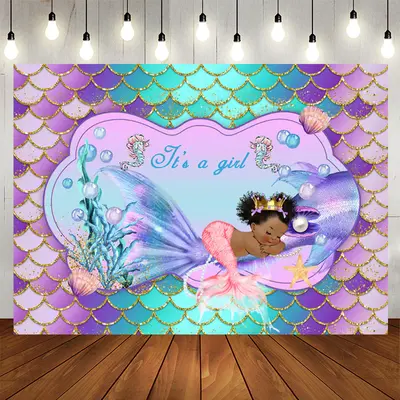 Aperturee Mermaid Purple Glitter Girl Baby Shower Backdrop