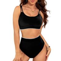 Aleumdr High Waisted Bikini Sets for Women 2 Piece High Cut Swimsuit Color Block Push Up Sporty Bathing Suit Sport Swimming C...