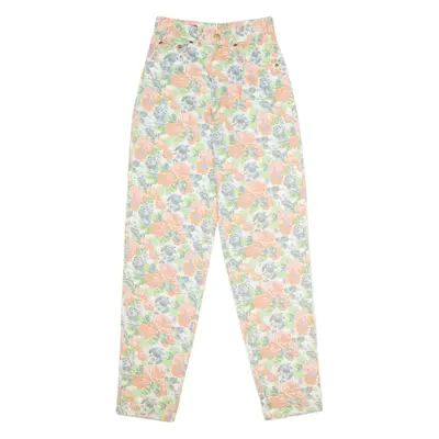 FASHION UP Floral High Waisted Womens Twill Trousers White Tapered W26 L30