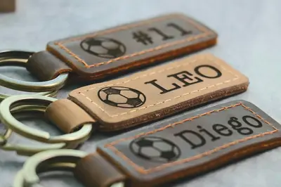 Soccer Personalized Keychain / Keyring / bag Tag / Name Tag - Leather Keychain