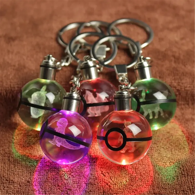 Customize 3D Pokemon Crystal LED Laser Engraved Keychain Crystal Pokeball Keychain 30MM Charizard Crystal Keying Pokemon fans...