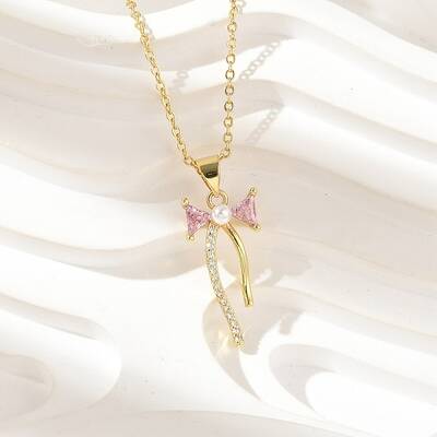 Brass Micro Pave Cubic Zirconia Pendant Necklaces