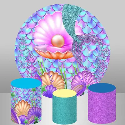 Aperturee Mermaid Pearl Circle Happy Birthday Backdrop For Party | Circle Party Backdrop | Round Backdrop Cover Diy | Round B...
